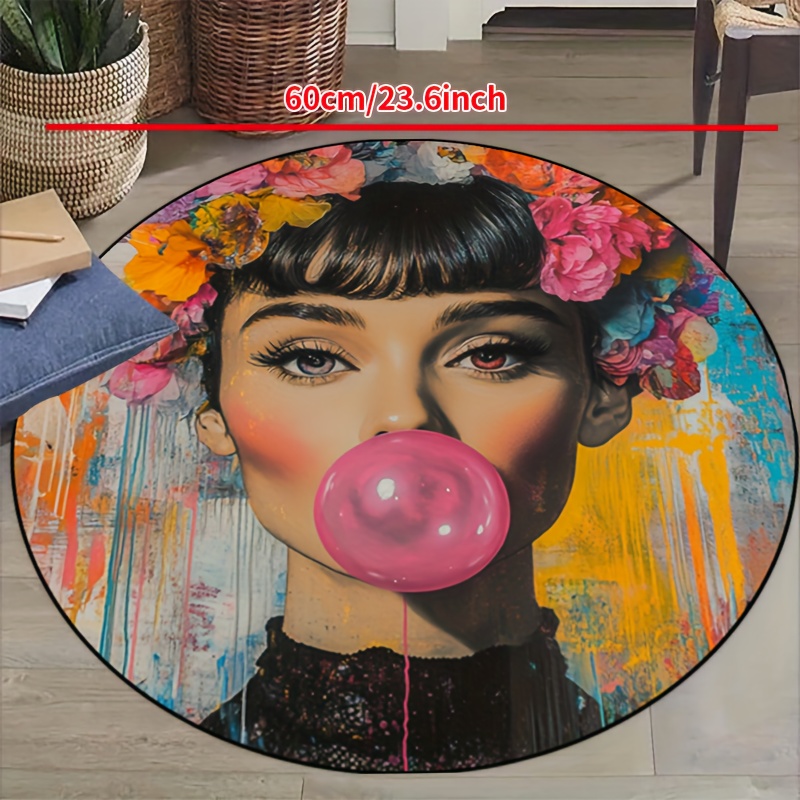 Bubble Gum Machine - سجادة دائرية بتصميم فن الجرافيتي لامرأة